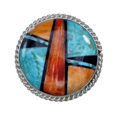 Native American Sterling Silver Multicolor Inlay Ring Size 7 NN20650
